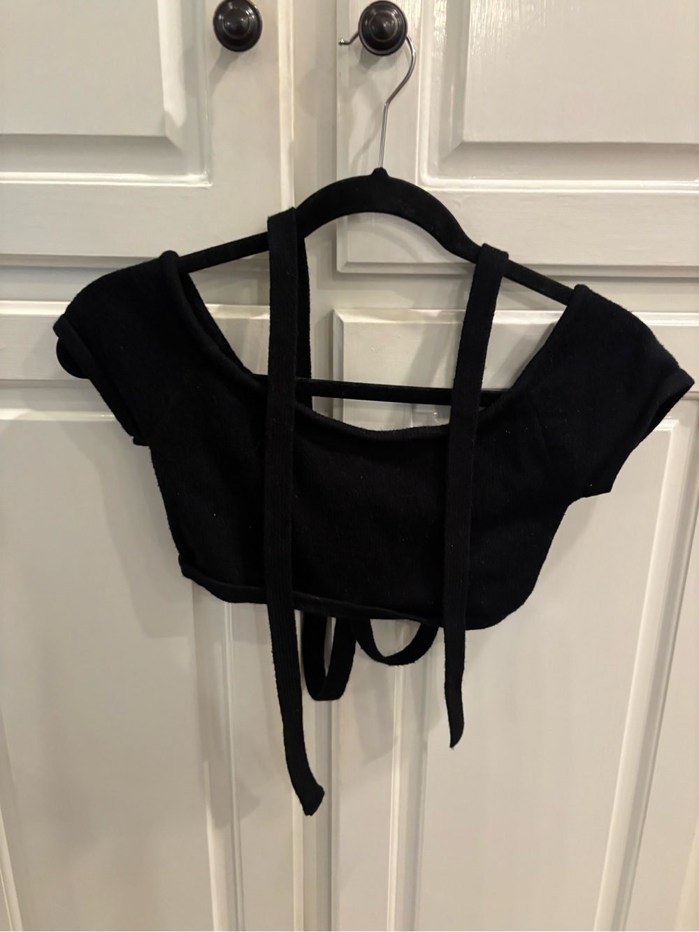 Edikted Black Off-Shoulder Crop Top with Tie Straps
